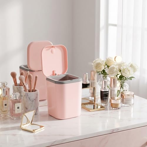 Mini bote de basura rectangular plástico rosa 2 litros miniatura 4