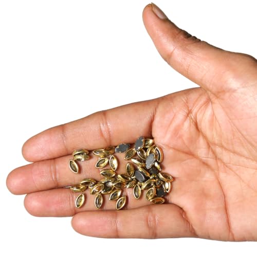 Image of EmbroideryMaterial 5 * 9 MM Flat Back Round Kundan Stone Beads for Craft, Embroidery Work, Jewellery Making, Bangles Making Combo of 5 Colors (250 Pieces, Gold, Silver, Off White, Red, Green)