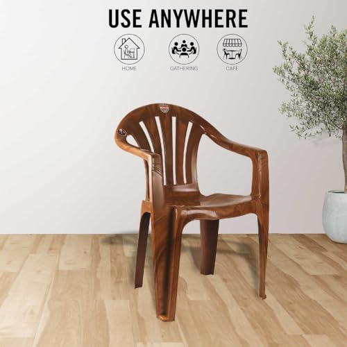 Image of Cello Capri Arm Chair (Sandalwood Brown, Set of 6) | Strong and Durable | Easy to Clean | Chair for Living Room, Bed Room, Kitchen, Office Room, Outdoor | 3 Years Warranty