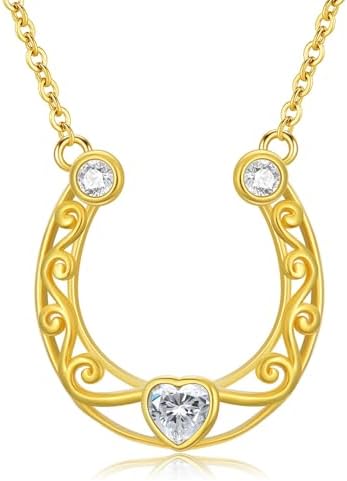 14K Gold Horseshoe Necklace for Women Lucky Horse Shoe Pendant Je...