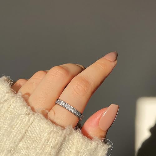 King Will Cubic Zirconia Wedding Band for Women, 3/7mm CZ Simulated Diamond Stackable Ring Eternity Ring for Women, Silver Plated Cubic Zirconia Anniversary Ring Hypoallergenic & Comfort Fit4