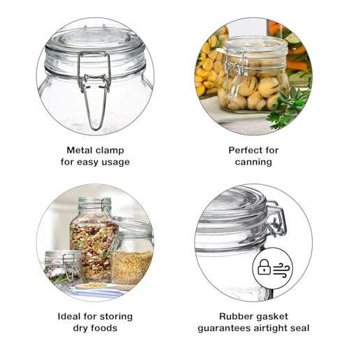 Bormioli Rocco Fido 17.5 Ounce Glass Storage Jars: Airtight Hinged Lid With Leak Proof Gasket, Wide Mouth Food Container - For Zero Waste Air Tight Preserving Jam, Spices, Coffee, Sugar & Herbs by Bormioli Rocco - Image 4