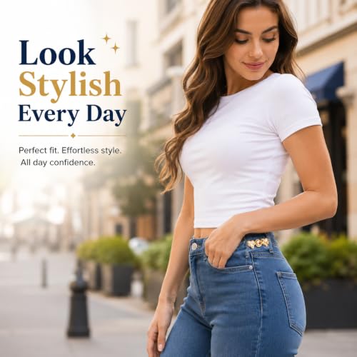 Image of YEKDA 4 Sets Butterfly Jean Buttons Waist Tightener for Loose Pants, No-Sew Adjustable Waist Buckle Clips, Detachable Decorative Jean Button Pins for Women's Jeans & Skirts (359 - Heart)