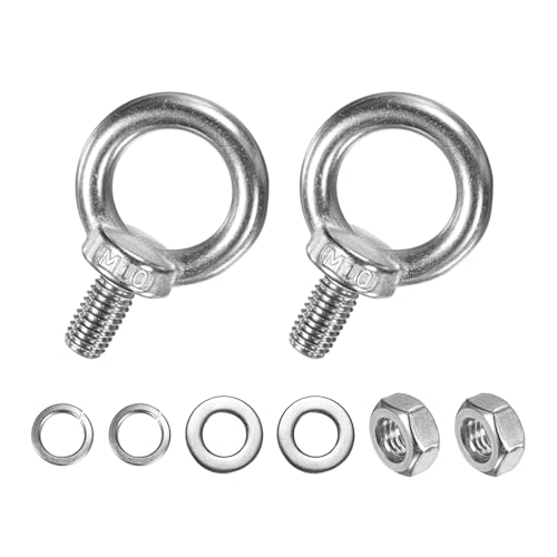 M METERXITY 2-Sets Stainless Eyebolt M10x16mm Shoulder Lifting Eye Bolt with Nuts Washers, Male Screw Thread Ring Shoulder Eye Bolts Length 0.63 Inch for Suspending/Fastening