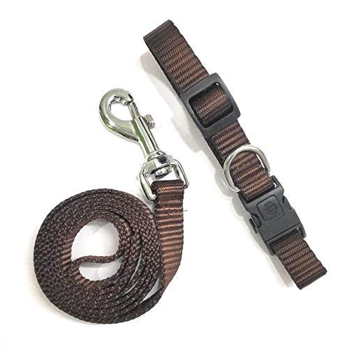 PawCloud Nylon Dog Leash and Collar Set, Small - Coffee Brown, 15mm
