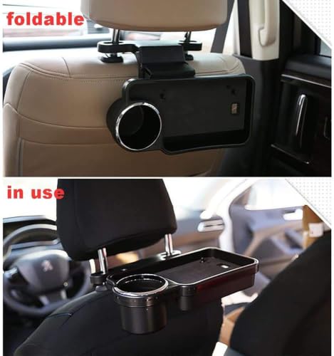 Image of Oshotto (FT-04) Foldable Car Auto Headrest Rear Back Seat Table Drink Food Cup Tray Holder Compatible with Skoda KUSHAQ