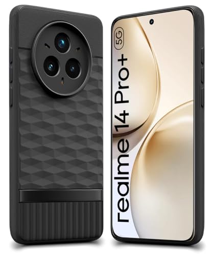 Image of WOW IMAGINE Back Cover for Realme 14 Pro Plus 5G with Hexa Cube Design | Ultra Slim Soft Rubberised Case | Inner Velvet Fabric | Matte Silicone Flexible Mobile Case | Camera Protection - Black