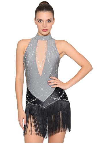 Robe danse latine femme à franges asymétriques pour tango et salsa