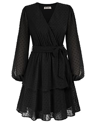 GRACE KARIN Damen Langarm Sommerkleid Minikleid V Ausschnitt Casual, Farbe:...