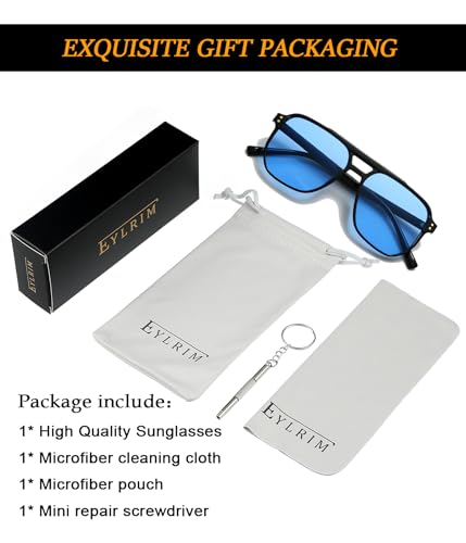 Image of EYLRIM Retro Aviator Sunglasses for Women Men Classic 70s Square Frame Sun Glasses Vintage Shades(A4 Black /Blue)