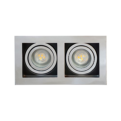 UKEW Double Head Recessed Ceiling Lights - GU10 LED Adjustable Chrome Finish with Square Black Interior Downlight - Tiltable Spotlights for Bedroom Lounge