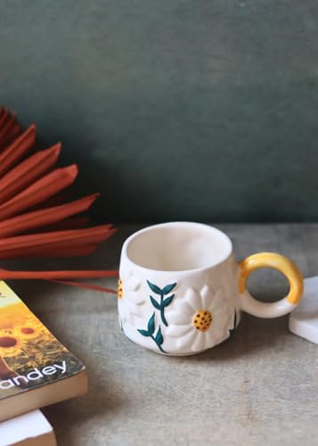 Image of WEAVING HOMES Daisy Bloom Mugs for Office, Stylish Tea Cups for Woman, Modern Coffee Mug for Travel (250 Ml /Set of 2)