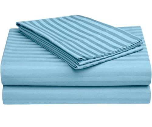 Image of Satan Striped Microfiber (Aqua Blue,) bedsheet for Double Bed with 2 Pillow Covers Breathable | Wrinklefree and Softtouch Striped Bedding Set