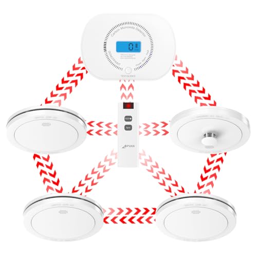 CPVAN Wireless Interlinked Smoke Heat & Carbon Monoxide Alarm Bundle Scotland & England Law Compliant | 10-year Battery Life Pre-Linked Fire Detectors for home 5 Pack + 1 Remote2nd Generation