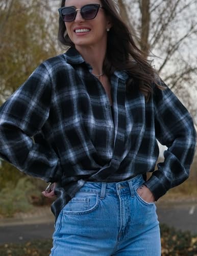 Zeagoo Womens Plus Size Flannel Shirts Plaid Shirts Long Sleeves Casual Button Down Collared Shacket Tops2