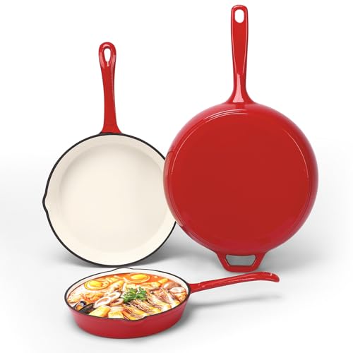 Nonstick Enameled Cast Iron Cookware - 3 Frying Pan Set 8-Inch