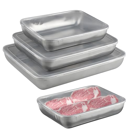 imposyu Lot de 3 Boite Congelation Alimentaire Boîtes de Conservation Alimentaire en Acier Inoxydable Boite de Rangement Cuisine avec Couvercle pour Cuisine...