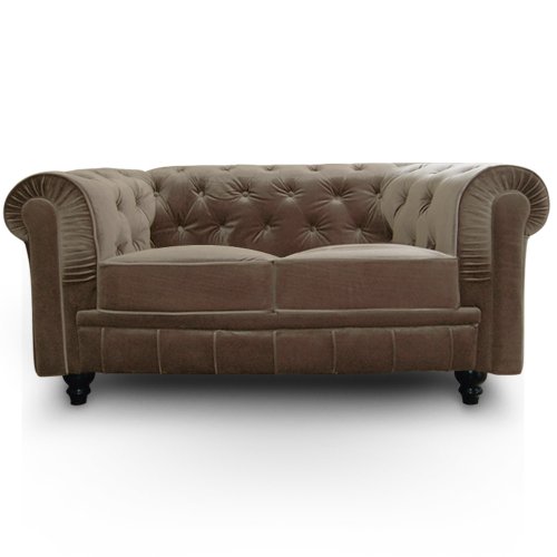 Menzzo Grand Canapé Chesterfield 2-Sitzer Sofa mit Samtbezug Taupe Menzzo Grand Canapé Chesterfield 2-Sitzer Sofa mit Samtbezug Taupe