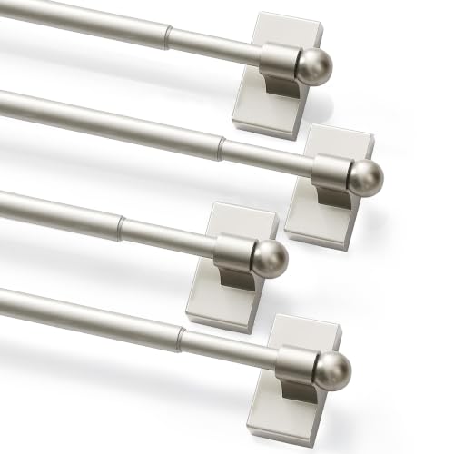 Deconovo 4 Pack Magnetic Curtain Rod for Doors No Drilling, 16"-28", Nickel