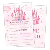 ltazhyi Princess Birthday Party Invitation Cards for Kids Girls, Pink Castle Birthday Celebration Party Invite Cards Supplies, 20 Double-Sided Fill In Invites With Envelopes -06