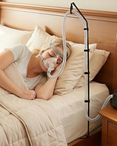 Elviros CPAP Hose Holder for Bed Adjustable Swivel Arm with Elastic Buffer Under Mattress Tube Stand Foldable Compact Design CPAP Hose Hanger with Storage Bag Black