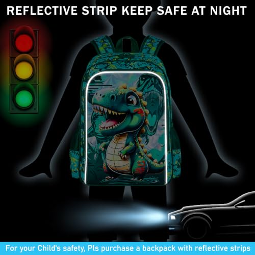 Image of HPJGD 3PCS Dinosaur Backpack for Boys, Water Resistant Kids Bookbag Set with Lunch Box,Cute School Bag for Preschool Toddler