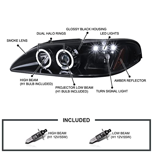 SPEC-D LED Halo Projector Headlights for 1994-1998 Ford Mustang - Image 4
