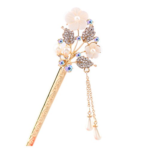 S&E Women's Flower Design Hair Pin Stick With Tassel Crystal Rhinetone Beads Hair Clasp