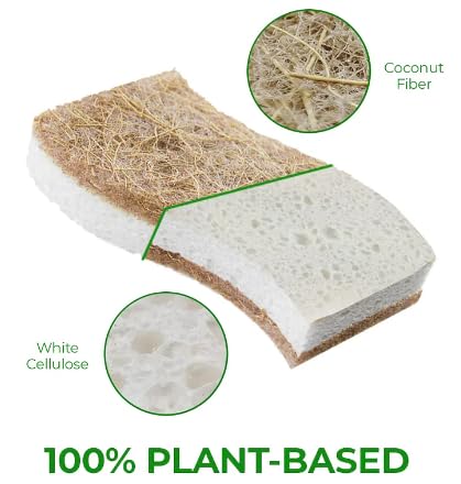 Image of Eco Friendly Scrubbing Sponge, 6-Pack, Biodegradable, All Natural, Plant Based Kitchen and Bath, Multi-Surface Scrubber Sponge