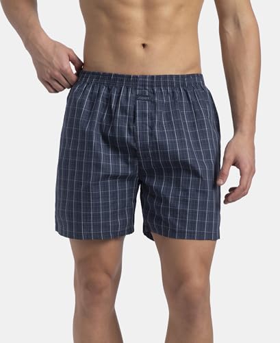 Image of Jockey 1222 Men Super Combed Mercerized Cotton Woven Checkered Boxer Shorts with Back Pocket (Pack of 2, Colors & Prints May Vary)