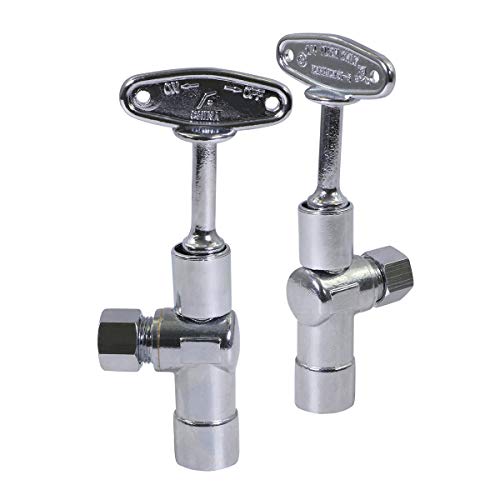 Image of Midline Valve 91212QS-OM-5 Water Supply Stop Valve with Quarter Turn Control Key; One Piece; Angle Shut-off for Toilet, Sink, Dishwasher; 1 /2 in. SWT x 3 /8 in. COMP; Chrome Plated Brass (5 Pack)
