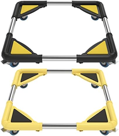Telescopic Furniture Dolly with 4 Lockable Swivel Wheels, Weight Capacity：300 LBS, Black/Yellow