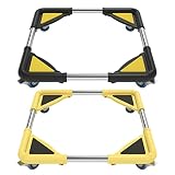 Telescopic Furniture Dolly with 4 Lockable Swivel Wheels, Weight Capacity：300 LBS, Black/Yellow