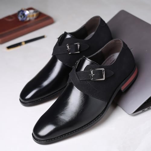 Men's Casual Business Work Shoes Slip On Suede Patchwork Oxford Shoes Fashionable Single Buckle Loafers2