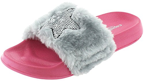 Capelli New York Girls Faux Fur I Feel Lovestruck Fashion Slide, Pink Star, 11-Oct