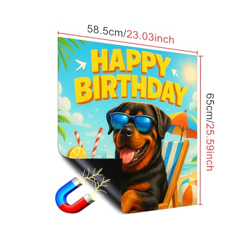 Image of HOMETITUTE Happy Birthday Dishwasher Magnet Cover 23x26 in Dog Beach Theme Dishwasher Magnet Cover for Kitchen Appliance Decoration Front Panel Sticker Rustic Art Skin Panel Home Decor Decal