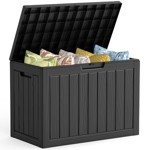 Mars Villa 45 Gallon Outdoor Storage Box, Resin Deck Box Waterproof, Storage Chest for Outside Patio Furniture Cushions, Pool Supplies, Garden Tools, UV Resistant and Weatherproof, Black