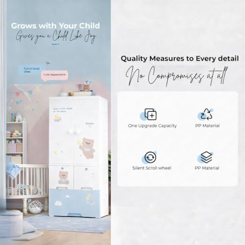 Image of Sunderlook Plastic Wardrobe for Kids Clothes - Foldable Collapsible Wardrobes for Clothes, Large Cupboard for Storage for Men and Women (Arctic White, 1 + 3 Door)