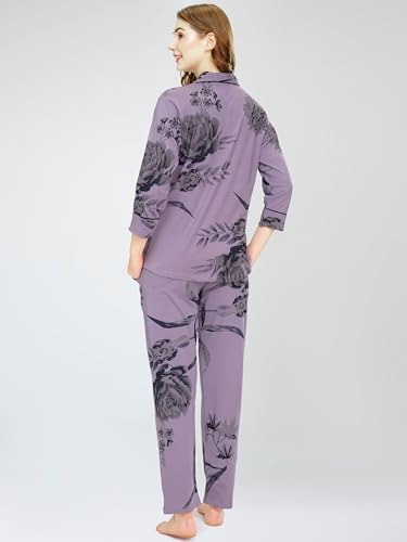 Image of ZEYO Night Suit for Women's Floral Printed Cotton Night Dress of Shirt and Pajama Set 5760