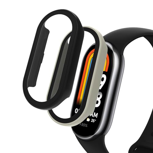 LanQii ケース 用の Xiaomi Smart Band 8/ 用の Xiaomi Mi Band 8 ケース 【2個セット】 カバー スマートウォッチ 保護ケース ガラスフィルム 高級素材 一体型カバー キズ防止 軽量 全面保護 二重構造 超薄型