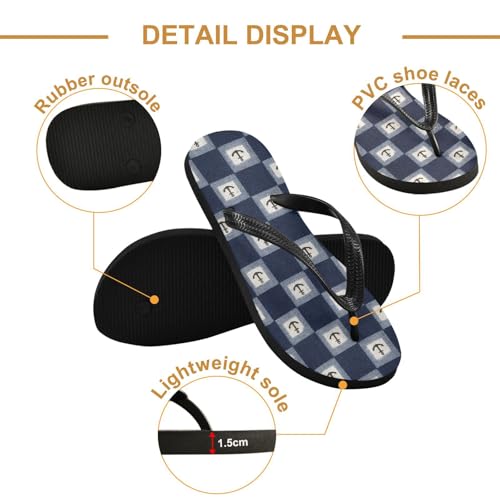 Flip Flop Sandals Nautical Plaid Print for Women Men Beach Outdoor XS3