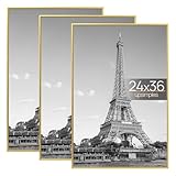upsimples 24x36 Poster Frame Gold 3 Pack, Scratch-Proof Picture Frames 24 x 36 for Photo Gallery - Slide-In Strips, Horizontal or Vertical Wall Mounting