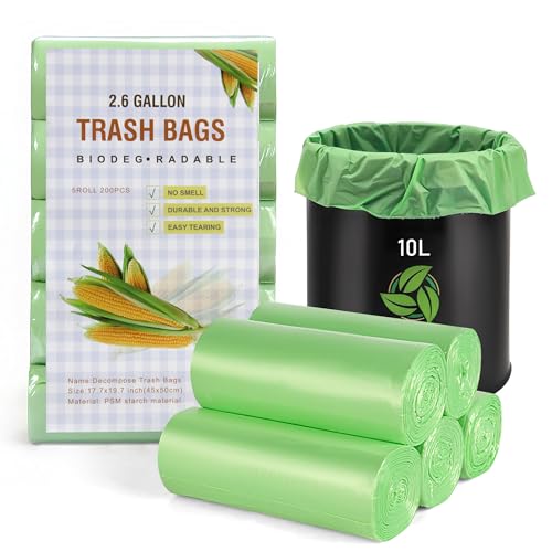 200 Piezas Bolsas de Basura Biodegradable 10L, Bolsas de Basura Orgánica Compostable Materiales a Base de Almidón para Residuos de Alimentos, Hogar, Jardín, Cocina, Oficina(45X50cm)
