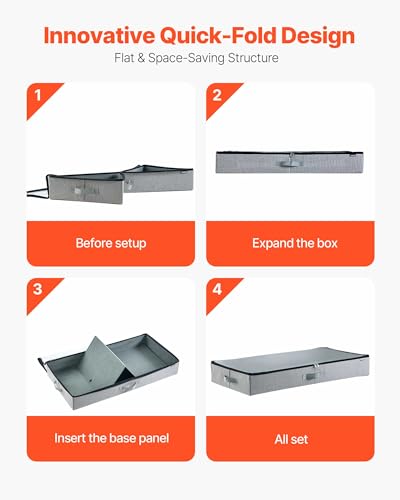 Image of VEVOR Under Bed Storage with Clear Lids, 33.5 x 16.9 x 4.7 Inch, 45L Large Underbed Clothes Storage Containers, Low Profile Under Bed Drawer Shoe Organizer Bins Box for Blanket Shoe Bedroom, 2 Pack