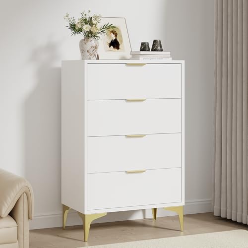LOUVIXA Dresser for Bedroom with 4 Drawers, Wood Chest of Drawers, Dresser Storage Cabinet, 4 Drawer Dressers for Bedroom, Living Room, Entryway, Cloakroom (White)