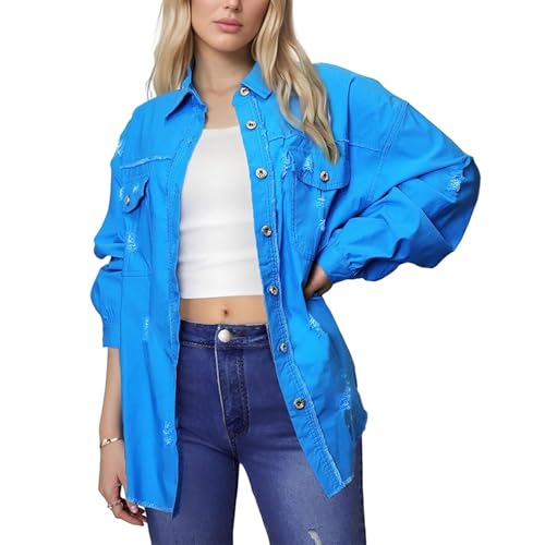 Women's Oversized Denim Jacket Jean Jacket Long Sleeve Casual Denim Shirt for Spring Fashion
