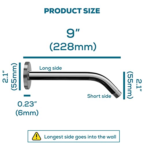 Sparkpod 9 Inch Shower Arm With Flange - Solid Stainless Steel Shower Head Extension Arm, Wall-Mounted For Fixed & Handheld Showerheads- Teflon Tape Included (Tall 9", Luxury Polished Chrome) #TOP1