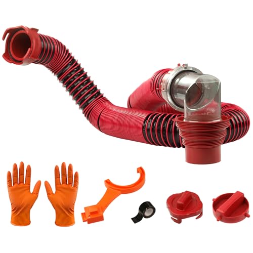 Image of 10FT RV Sewer Hose Kit: Heavy Duty Camper Waste Hose with Leak-Proof Swivel Fittings, 90 Clear Elbow, 4-in-1 Adapter, TPE Tech for Crush-Proof and UV-Resistant