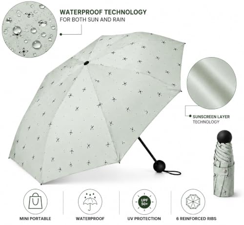 Image of Umbrella for Rain and Sun Protection UPF50+ Mini Capsule Foldable Umbrella for Women Men | 5-Fold Compact Travel Umbrella | Windproof UV Protection | Ring Buckle Anti-Loss