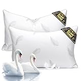 zibroges Goose Feather Pillows Bed Pillow - Hotel Down Pillows Queen Size Set of 2, Ultra Soft Bed Pillow for Sleeping, Fluffy Support Surround Fill Polyester for Back, Stomach, Side Sleepers